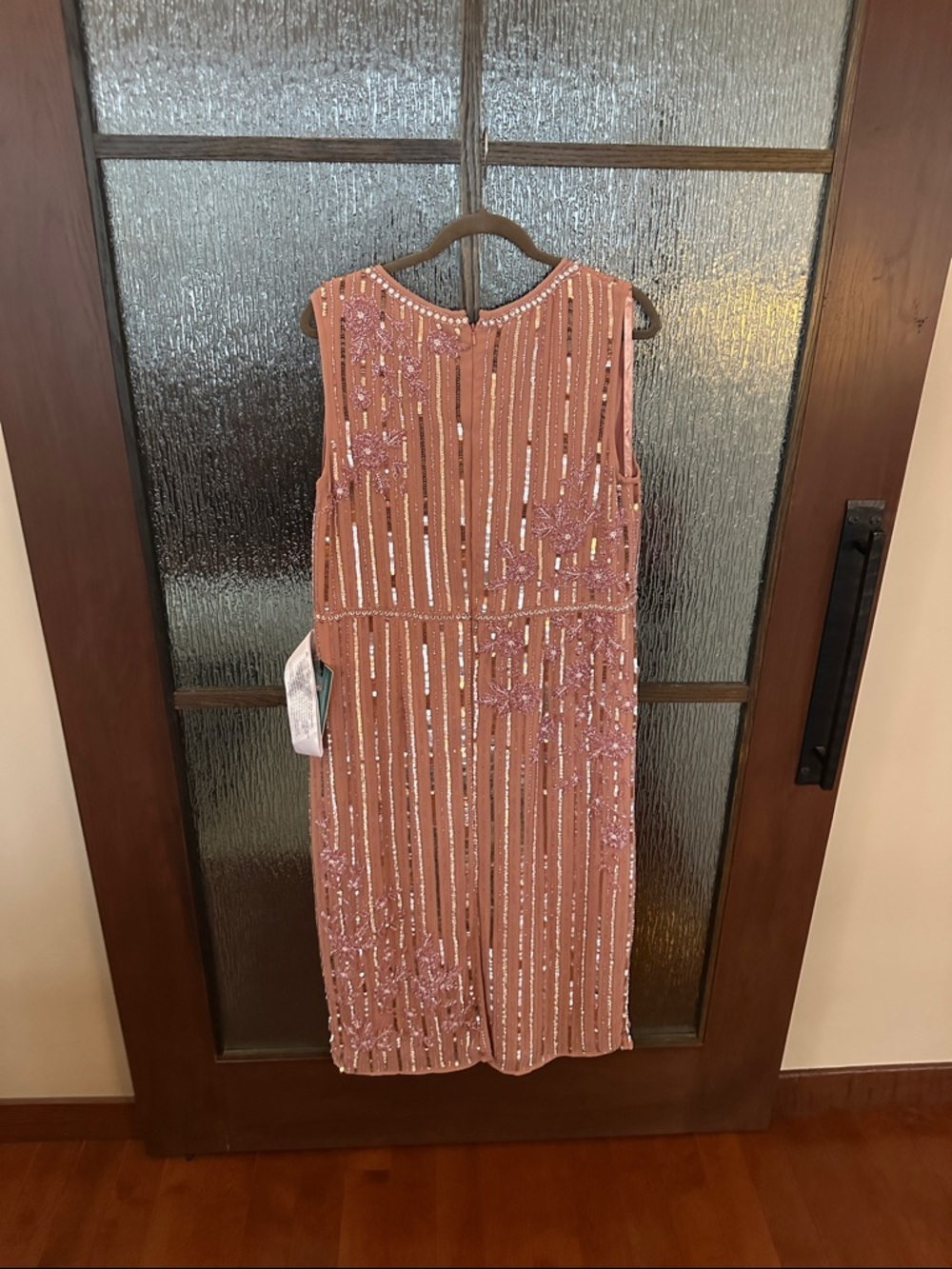 Mac Duggal Tea Length Beaded Embellished Midi Dress Jewel Blush Rose Size 16 NWT - Picture 13 of 16